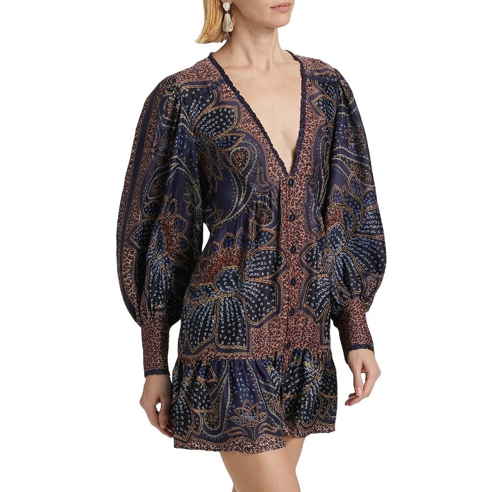 Farm Rio Floral Glam Minidress in Blue Size Medium NWT